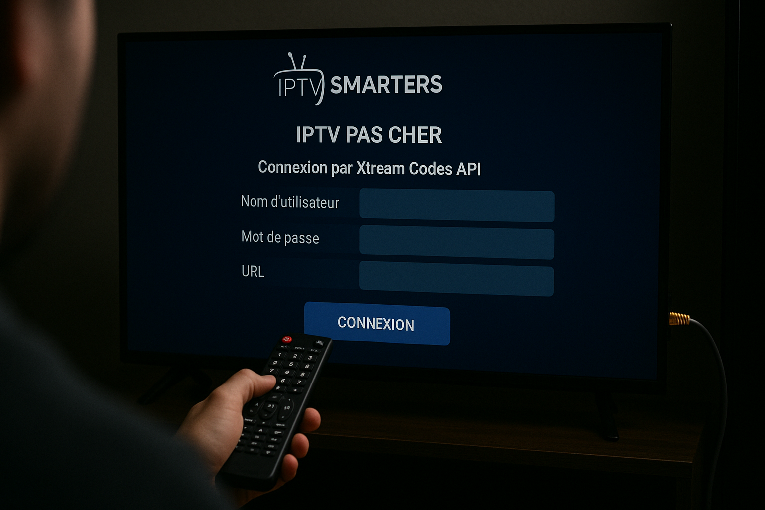 iptv pas cher​ — Écran de configuration iptv pas cher sur IPTV Smarters Pro avec formulaire de connexion Xtream Codes